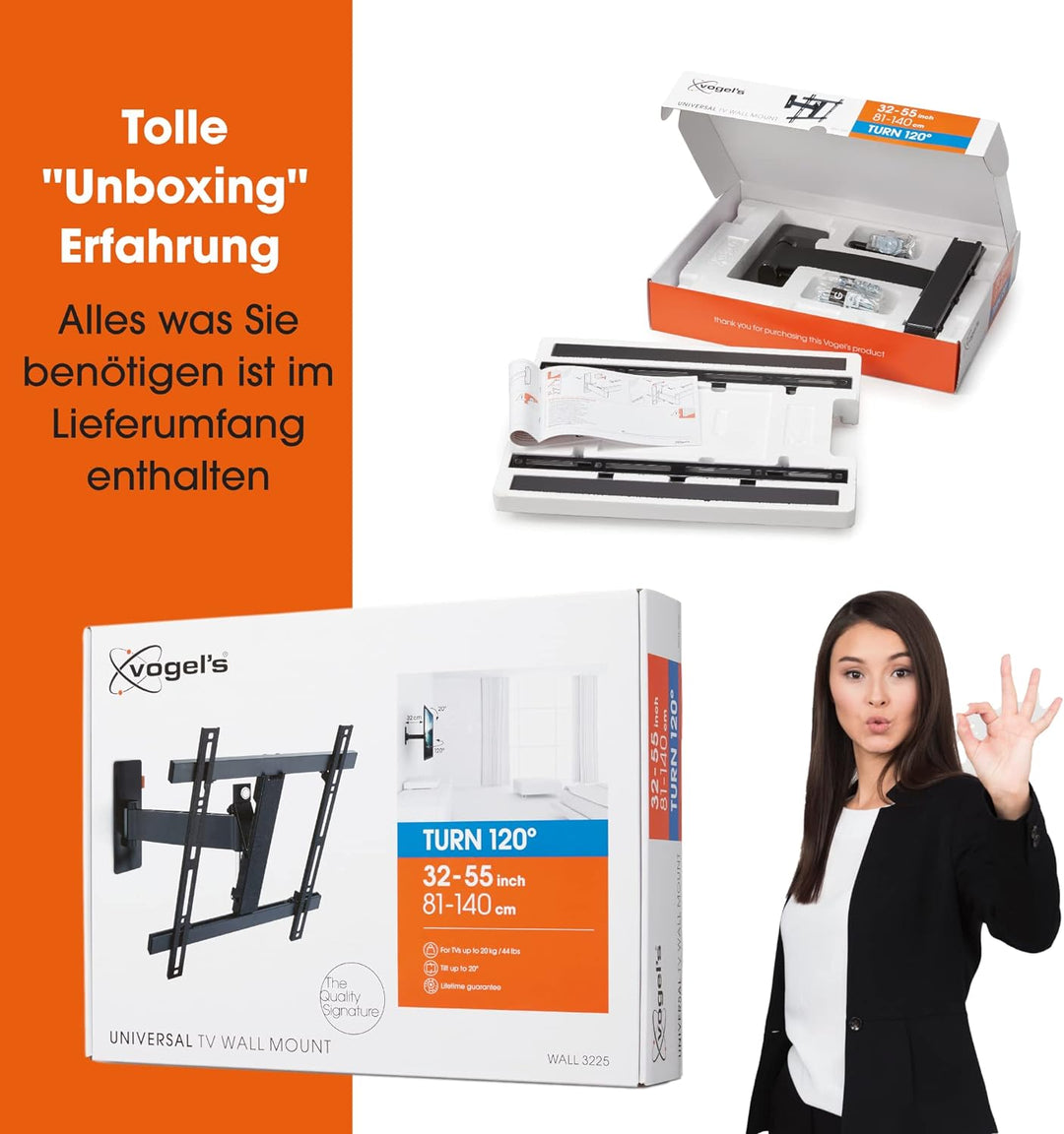 Vogel's WALL 3225 schwenkbare TV Wandhalterung für 32-55 Zoll Fernseher, max. 20 kg, schwenkbar bis