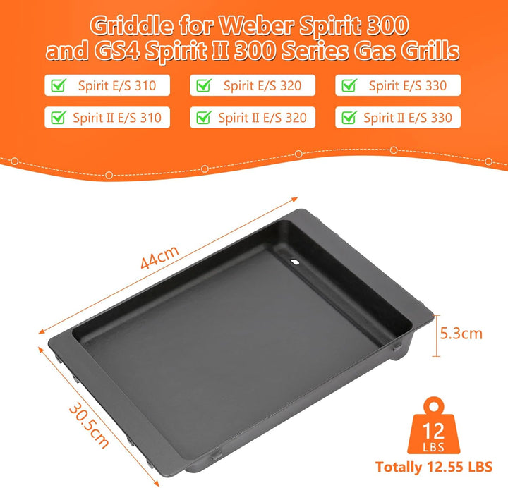 GFTIME 44 x 30,5cm Gusseisen Grillplatte 6790 für Weber Spirit I II 300 Serie E-310 E-320 E-330 S-31