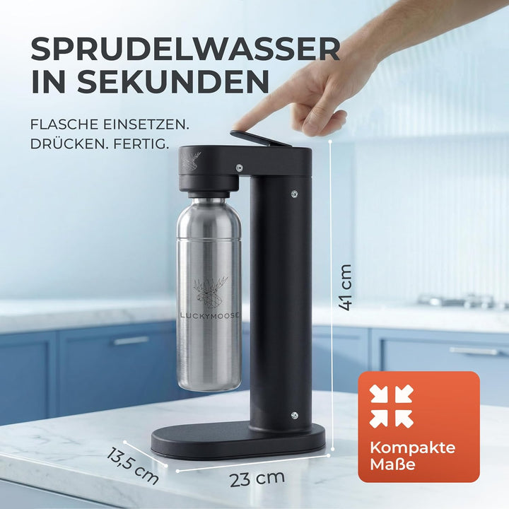 Infinity-S Wassersprudler aus hochwertigem Edelstahl (Black/Silver) – inkl. 2x 1,25L Edelstahlflasch