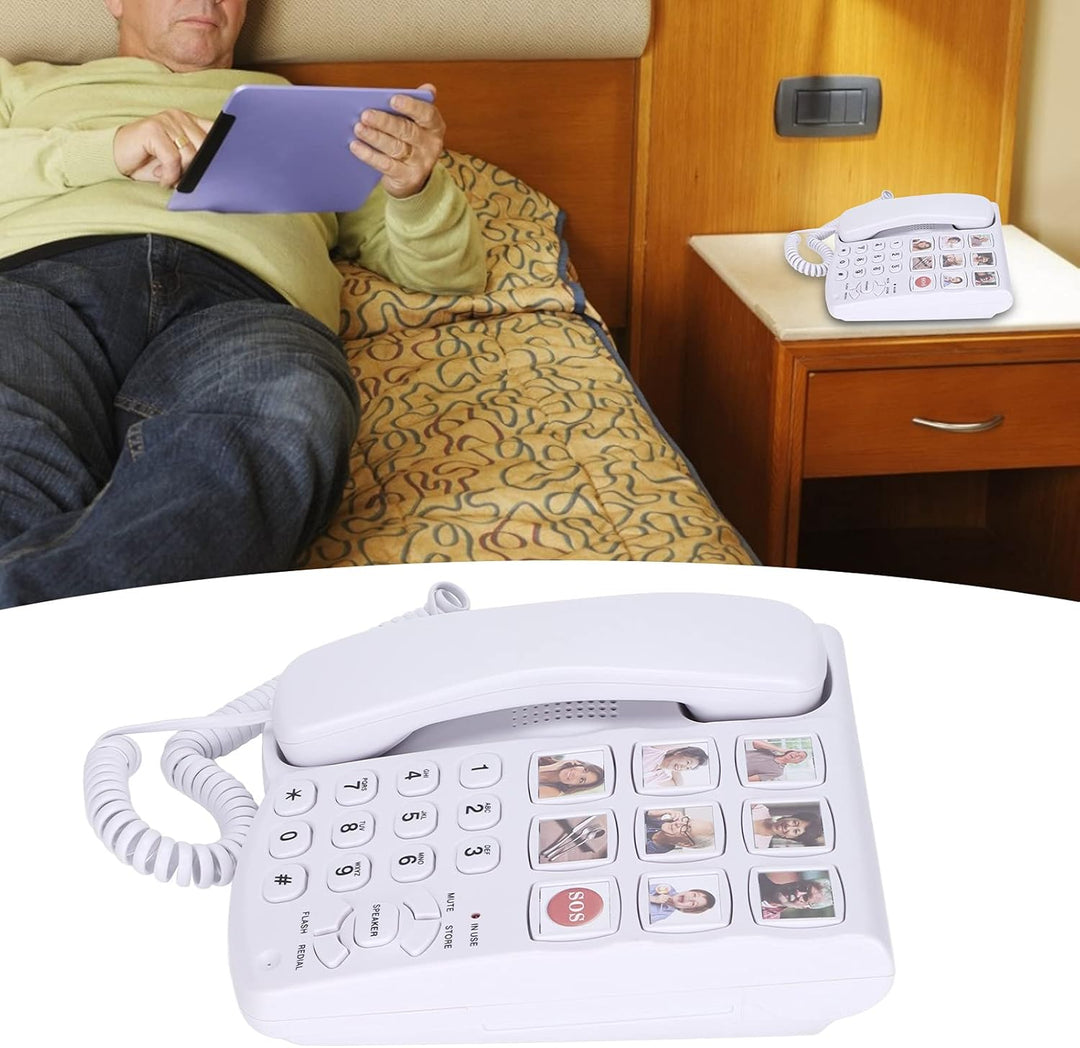 Grosses Tastentelefon für Senioren, LD-858HF Schnurgebundenes Festnetztelefon mit SOS-Taste Vorgespe