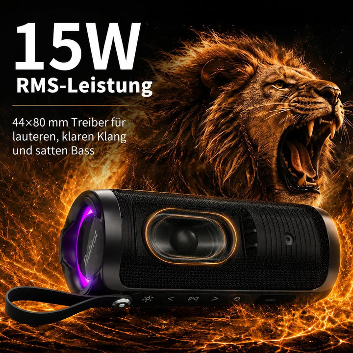 Bobtot Tragbarer Bluetooth-Lautsprecher, IPX6 wasserdicht, mit kräftigem Bass, 15 W RMS lautem Sound