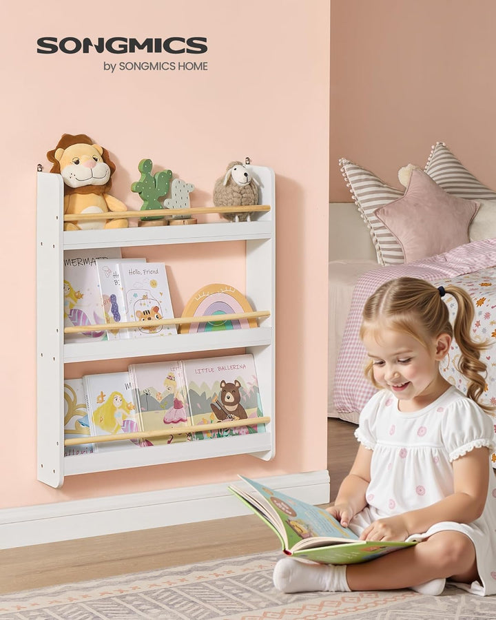 SONGMICS Bücherregal Kinder, Kinderregal mit 3 Ebenen, Spielzeugregal, Wandregal, für Kinderzimmer,