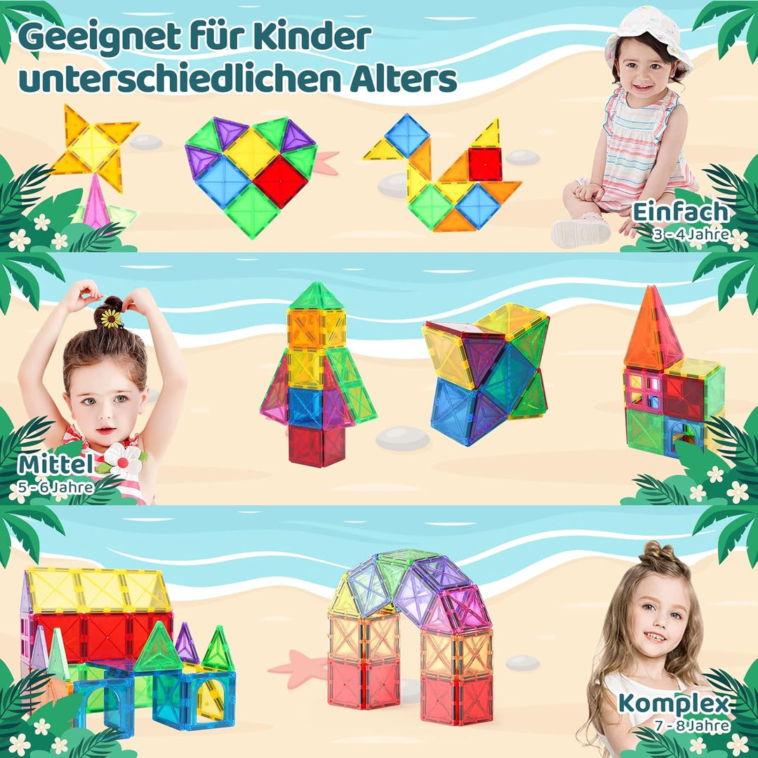 Crenova Magnetische Bausteine STEM Magnet Spielzeug Kinder 3D Farbenfrohe Starterset Magnetbausteine