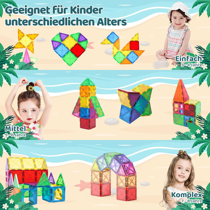 Crenova Magnetische Bausteine STEM Magnet Spielzeug Kinder 3D Farbenfrohe Starterset Magnetbausteine