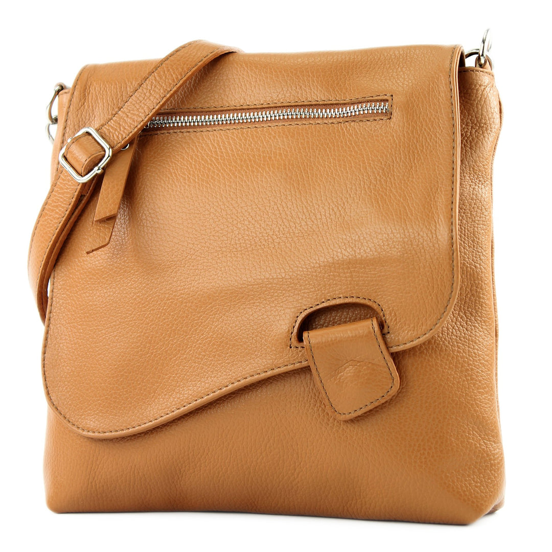 modamoda de - T146 - ital. Umhängetasche Schultertasche aus Leder Camel2021, Camel2021