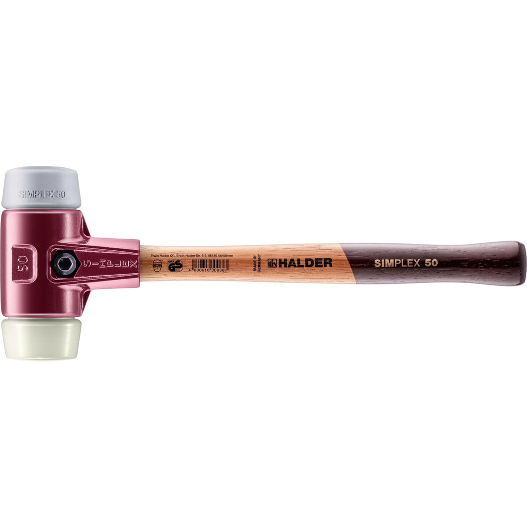 SIMPLEX-Schonhammer, TPE-mid/Nylon; mit Tempergussgehäuse und hochwertigem Holzstiel | D=50 mm | 303