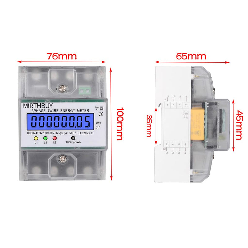 MIRTHBUY Digitaler Stromzähler mit LCD, 3-Phasen 4-Draht, Geeicht Stromzähler,Wechselstromzähler, Dr
