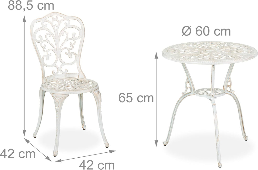 Relaxdays Gartenmöbel Set, 3-teilig, Tisch & 2 Stühle, Aluguss, Balkonmöbel Antik-Design, Garten Sit