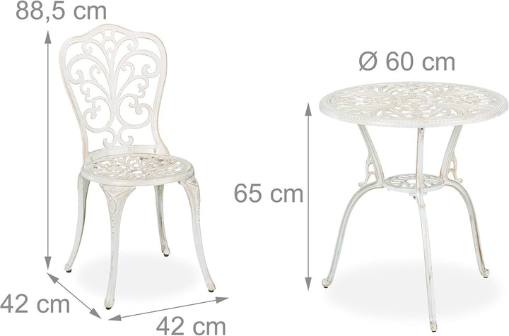 Relaxdays Gartenmöbel Set, 3-teilig, Tisch & 2 Stühle, Aluguss, Balkonmöbel Antik-Design, Garten Sit