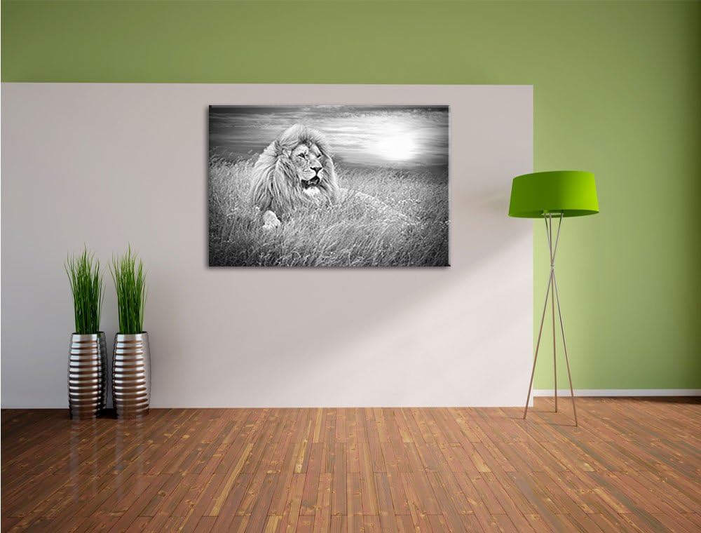 mächtiger Löwe Kunst B&W, Format: 100x70 auf Leinwand, XXL riesige Bilder fertig gerahmt mit Keilrah