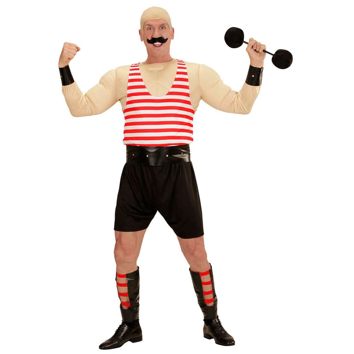 "STRONG MAN" (muscle shirt, tank top, shorts, belt, cuffs, leg pieces, dumbbell) - (M/L) M-L, M-L