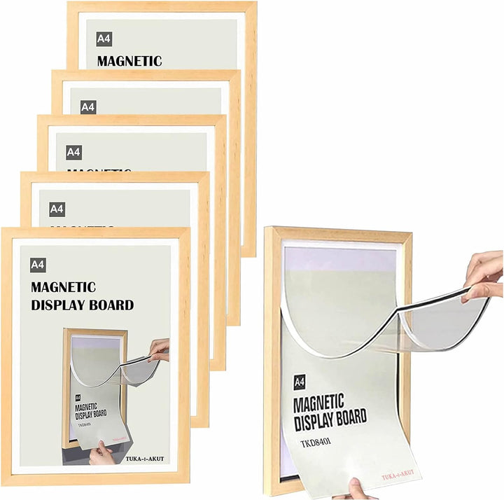 TUKA [6er] A4 Wechselrahmen Holz Natur mit Magnetverschluss, Acryl Info-Rahmen Plakatrahmen Posterra