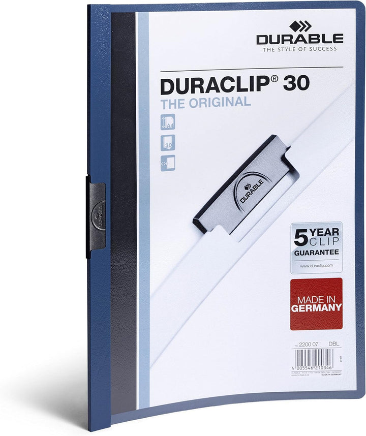 Durable Klemm-Mappe Duraclip Original 30 (für 1-30 Blatt A4), 25 Stück, dunkelblau, 220007 dunkelbla