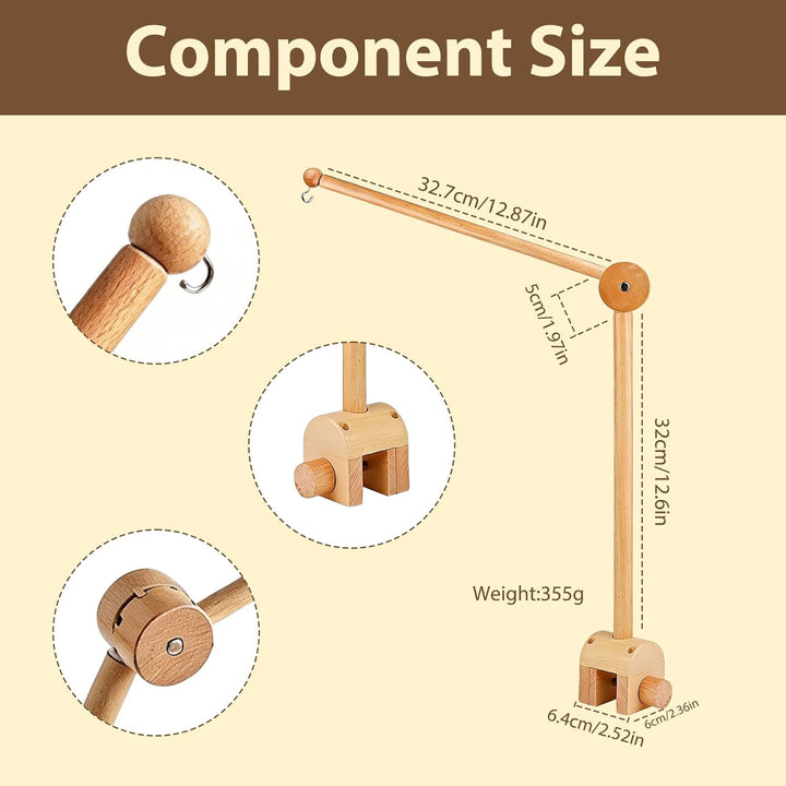 Mobile Halterung Holz für Babybett, und Wickeltisch, 360° Drehbar, Verstellbarer Abnehmbarer Ständer