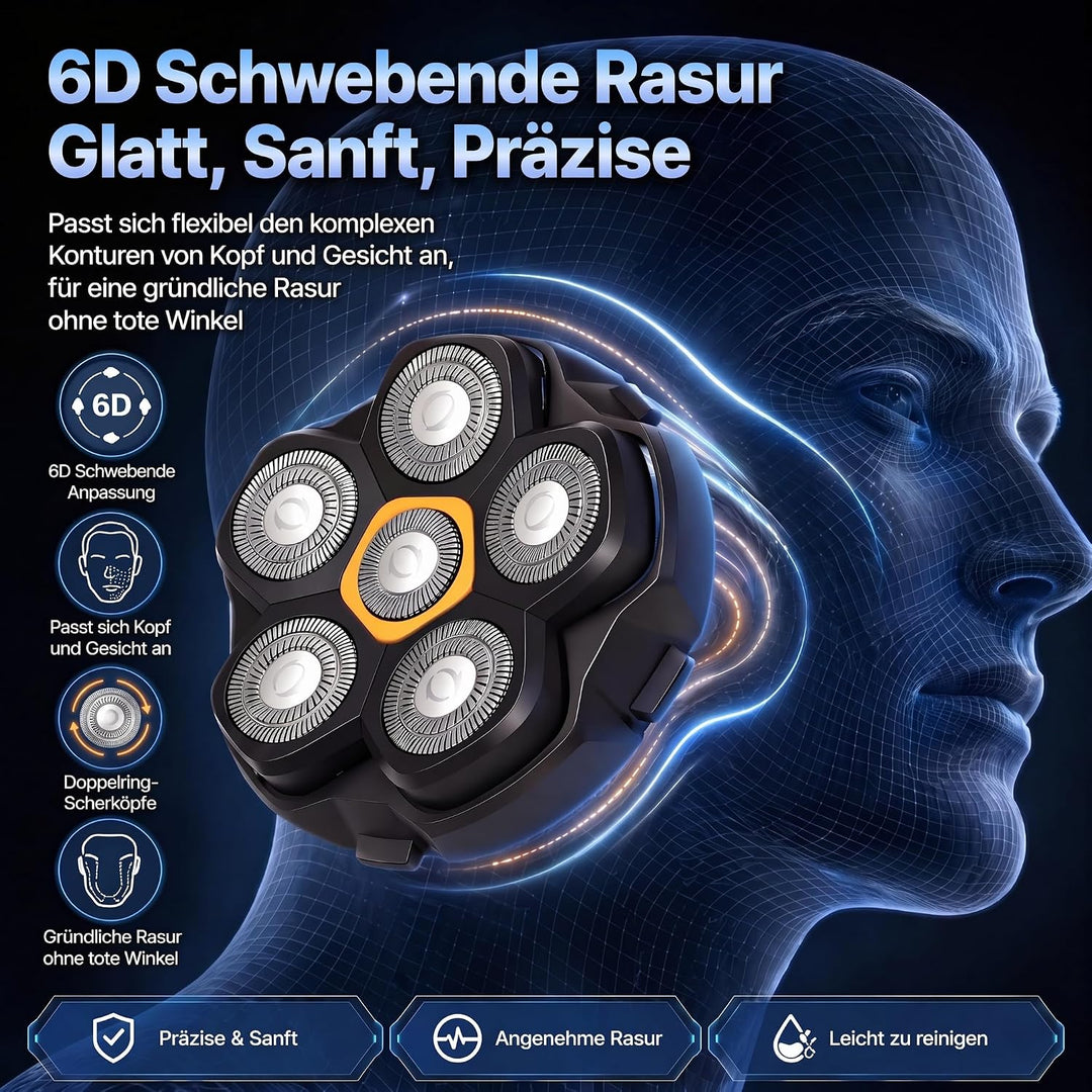 3 Stück Glatzen Rasierer Herren Ersatzkopf für DOAO Kensen Ersatzklingen | Magnetische 6D Ersatzrasi