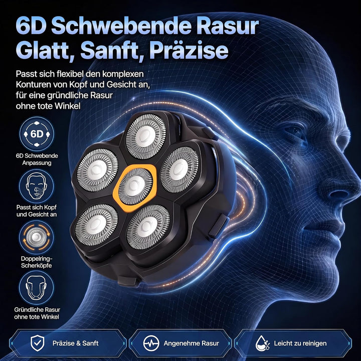3 Stück Glatzen Rasierer Herren Ersatzkopf für DOAO Kensen Ersatzklingen | Magnetische 6D Ersatzrasi