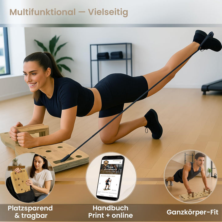 Amplitude – Premium Liegestützbrett (Push up Board) aus Bambus für Home gym – Klappbar & robust – in