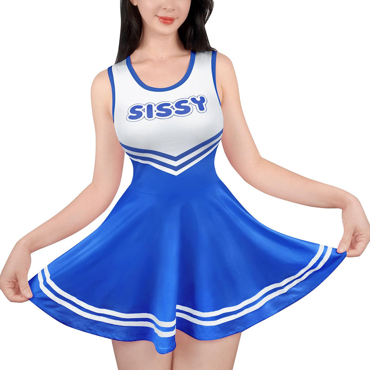 LittleForBig Damen Seidiger Ärmellose Overall Cheer Sissy Bodycon Mini Kleid Rock 4XL Dunkelblau, 4X