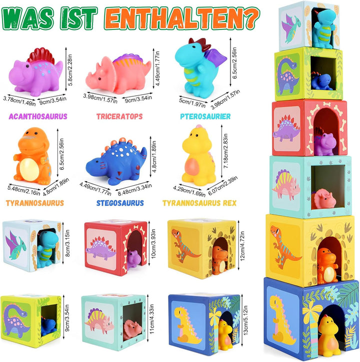 Baby Stapelwürfel und Stapelturm, Kinder Dinosaurier Montessori Spielzeug ab 1 2 3 Jahr, Geschenk ,