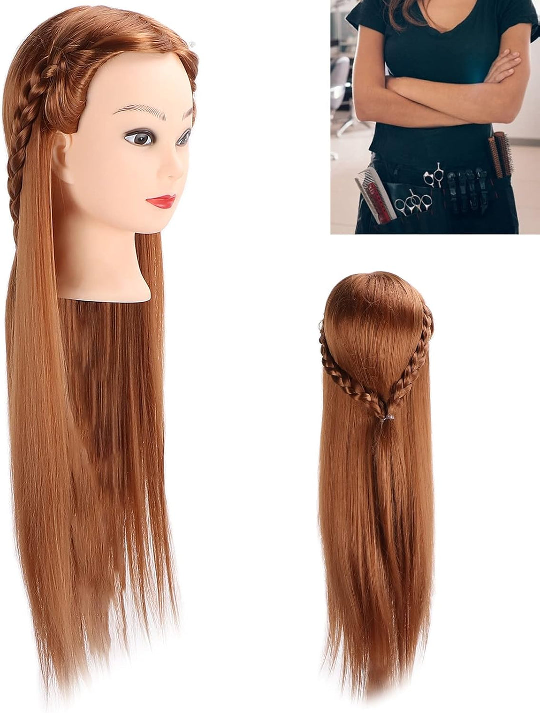 Friseur Mannequin -Kopf Zum Styling und Flechten mit Hellbraunem Haar und Make -up Ideal für das Tra