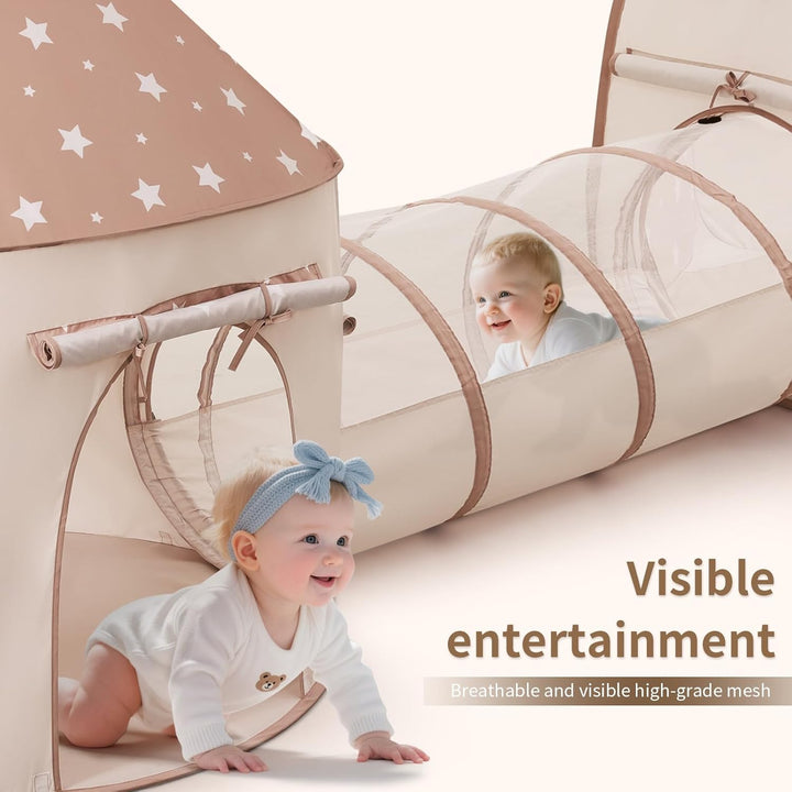 Sumbababy Kinderzelt Spieltunnel Indoor mit Bällebad: 3-in-1 Spielzelt Kinder Krabbeltunnel mit Bäll