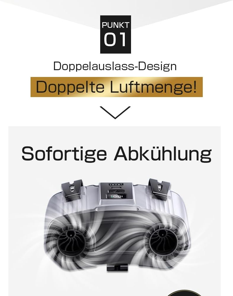 SLuB Tragbarer 4-in-1 Ventilator: Hand-, Hals-, Gürtel- und Tischnutzung. 10 Windgeschwindigkeiten,