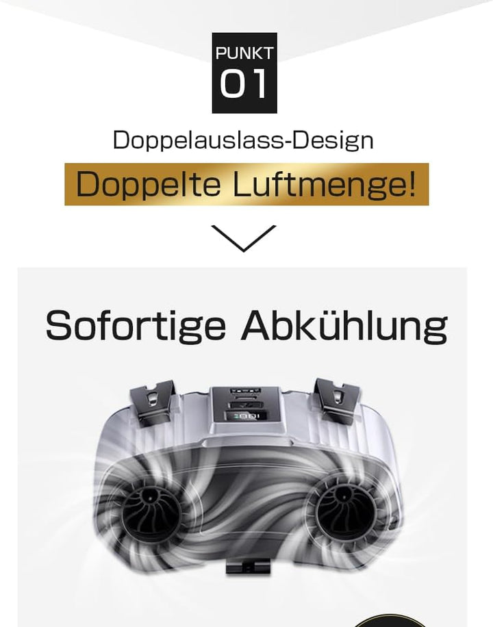 SLuB Tragbarer 4-in-1 Ventilator: Hand-, Hals-, Gürtel- und Tischnutzung. 10 Windgeschwindigkeiten,