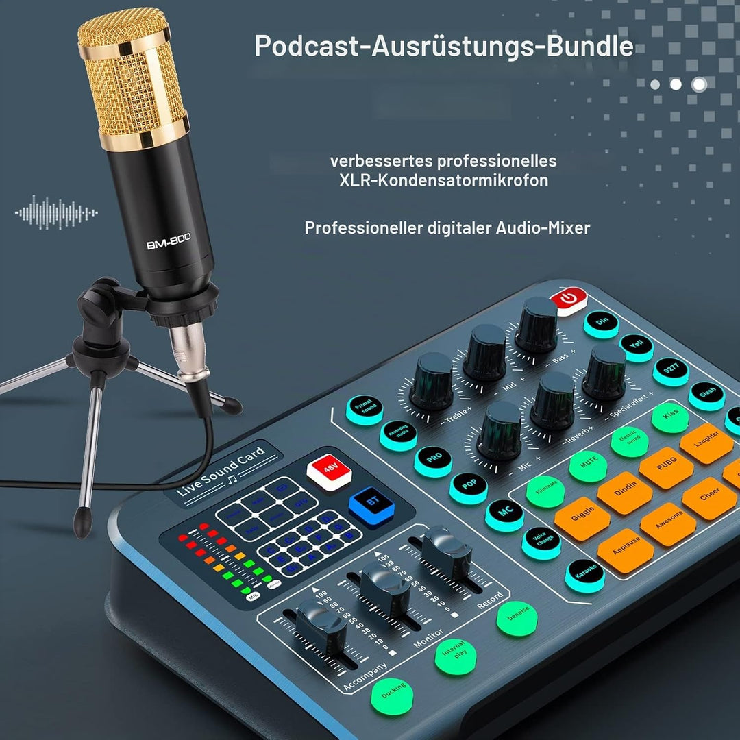 Xisono Kondensatormikrofon Set, Podcast Gerätepaket,BM-800 Mikrofon Kit mit dj Controller, Audio Mix