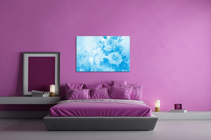deyoli Illustration einer Rosa Rose Format 80x60 Effekt: Monocrome Blau als Leinwandbild, Motiv fert