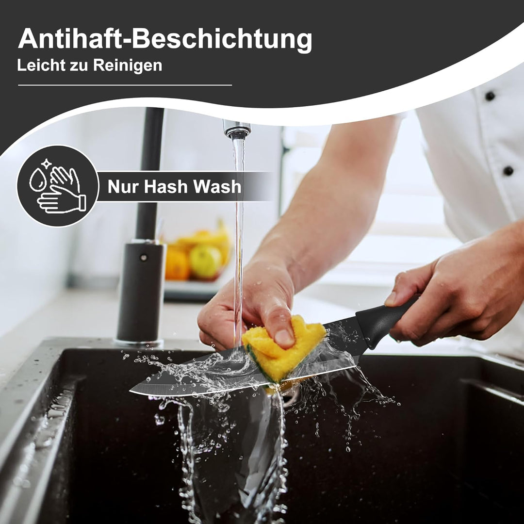 TEAMFAR Küchenmesser 6-teilig, Edelstahl Messerset mit Schutzhülle, Scharfe Messer Set mit Kochmesse