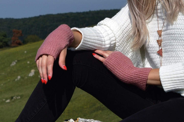 styleBREAKER Damen Touchscreen Stoff Handschuhe mit abnehmbaren Strick Stulpen, warme Fingerhandschu