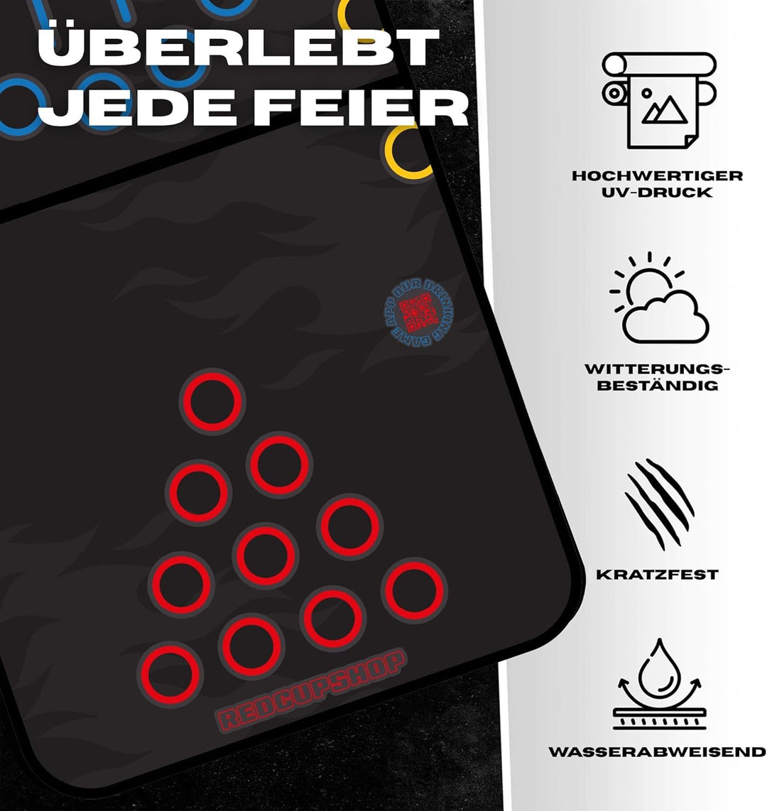 Beer Pong Tisch 4-in-1 | Flip Cup, Rage Cage, Drunk Tac Toe | Klappbarer Turniertisch 240x60x70 cm |