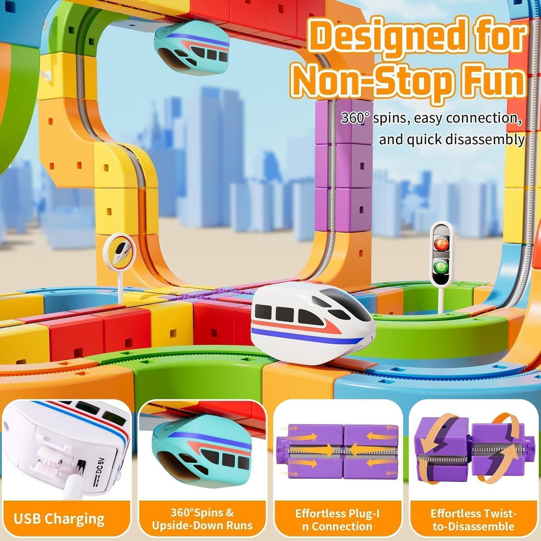 Umikk Clickrail Electric Train Set Flexible Race Track, Magic Rail Block, Magic Rail Block mit Schwe