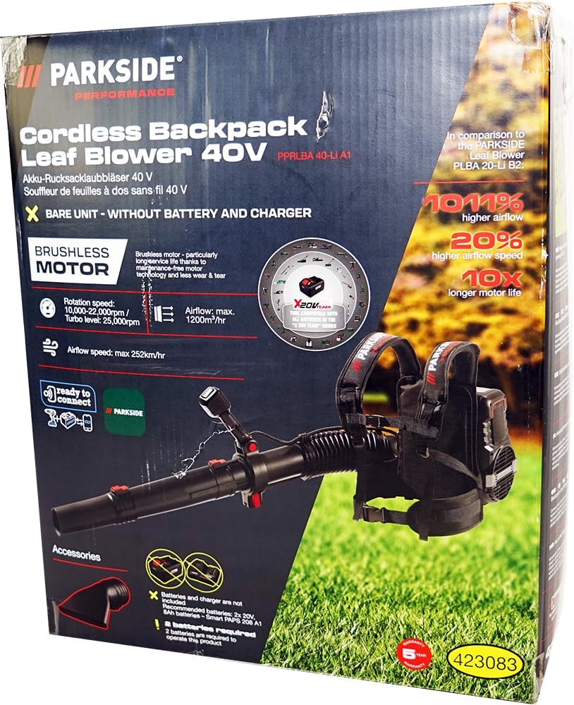 HEADNMORE® Bundle - Parkside Performance® 40V Rucksack Laubbläser PPRLBA 40 inkl 2x4Ah Akku +Schlüss