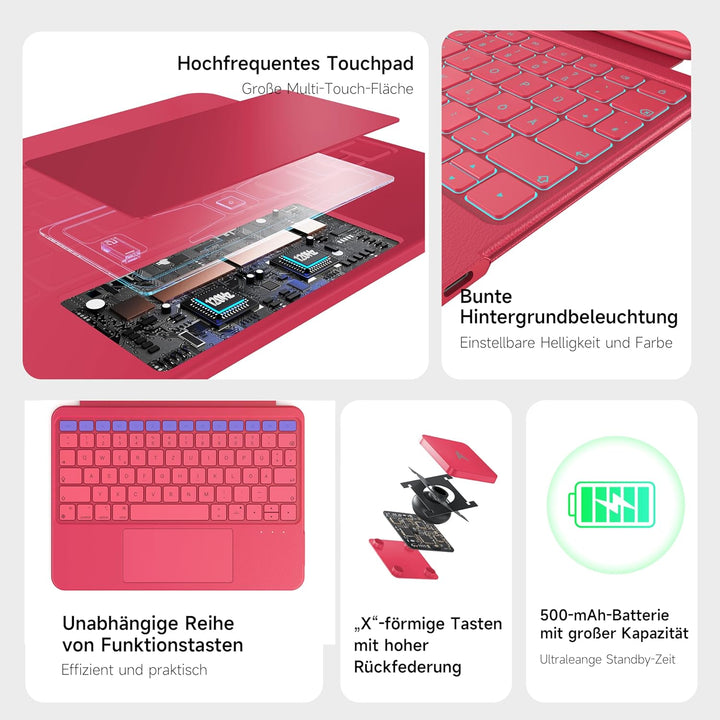 HOU 360° Drehbare Abnehmbare Hülle mit Tastatur für iPad Air 11" (M3/M2) 2025, Air 7/6/5/4,Pro 11" (