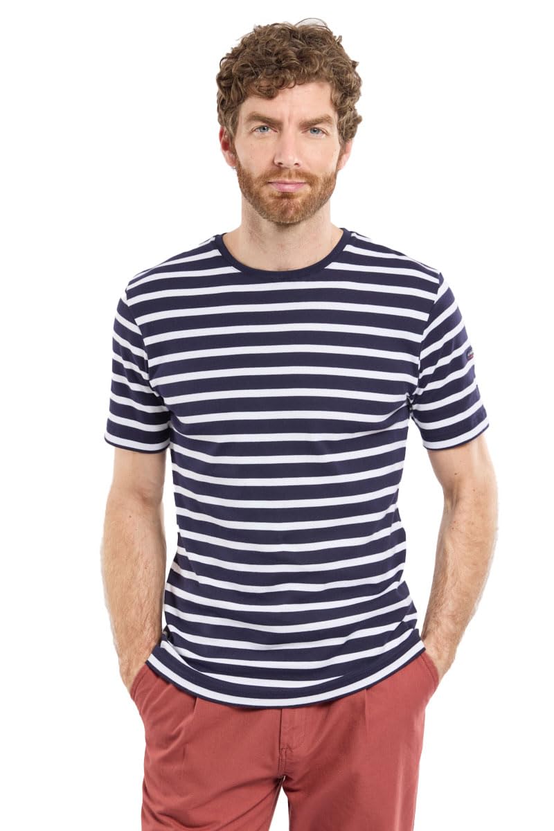 Armor Lux Herren Kurzarm Shirt im Marine-Stil Morgat aus Baumwolle T-Shirt S Mehrfarbig (Navire/Blan