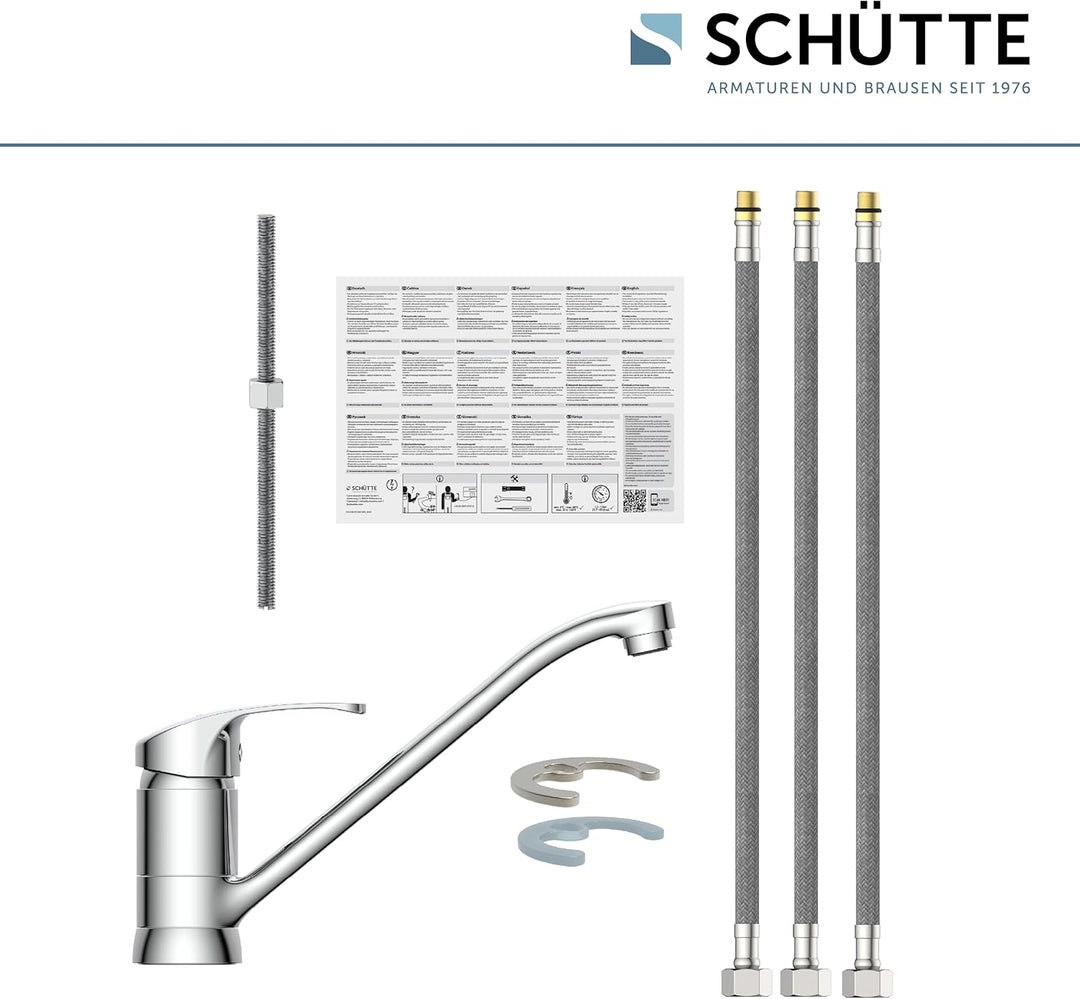 SCHÜTTE 35490 CELLINO Niederdruck-Küchenarmatur 360° schwenkbar, Wasserhahn für die Küche mit Anti-N