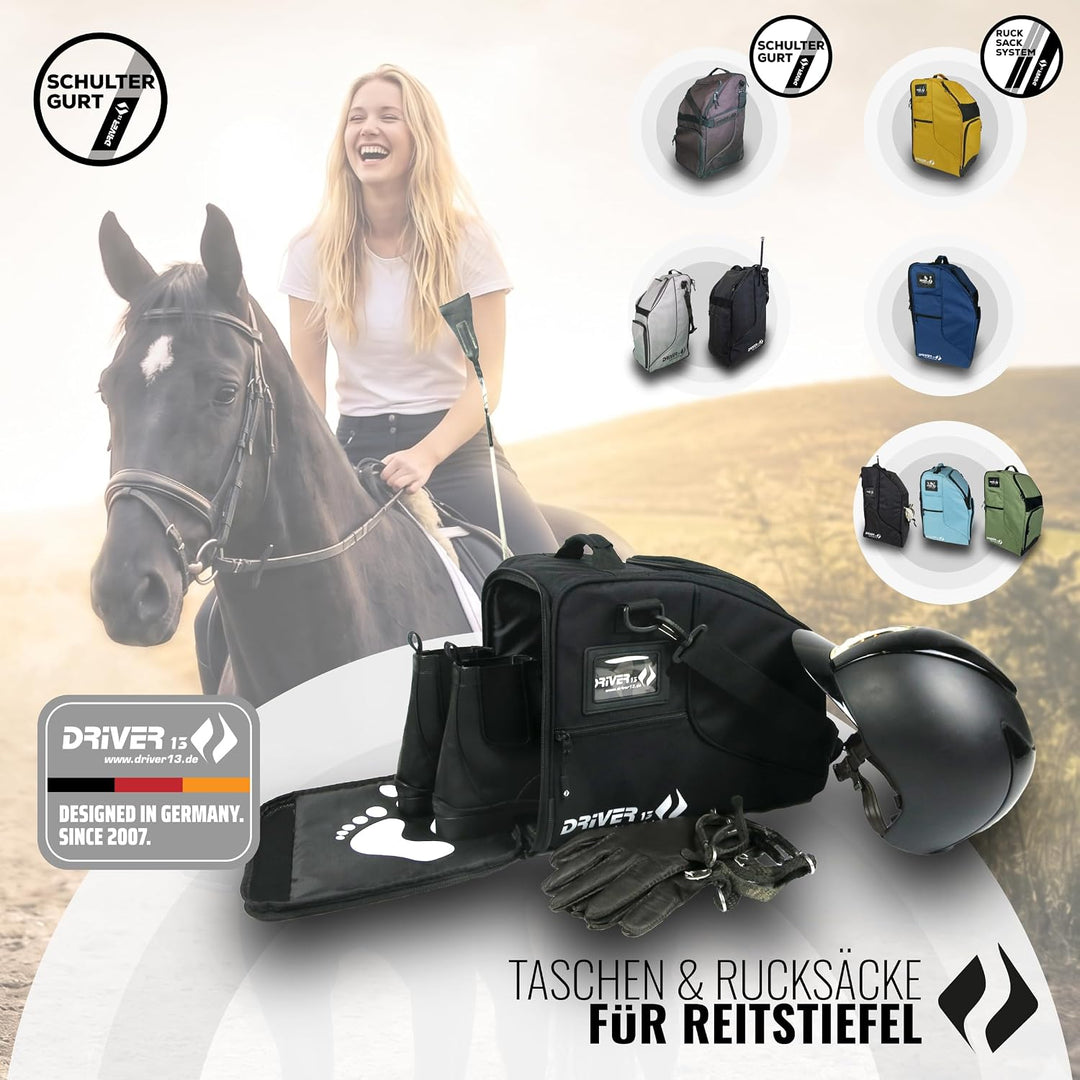 Driver13 Reitstiefelrucksack Reitstiefeltasche Stiefeletten Taschen Deluxe mit Helmfach für Reitstie