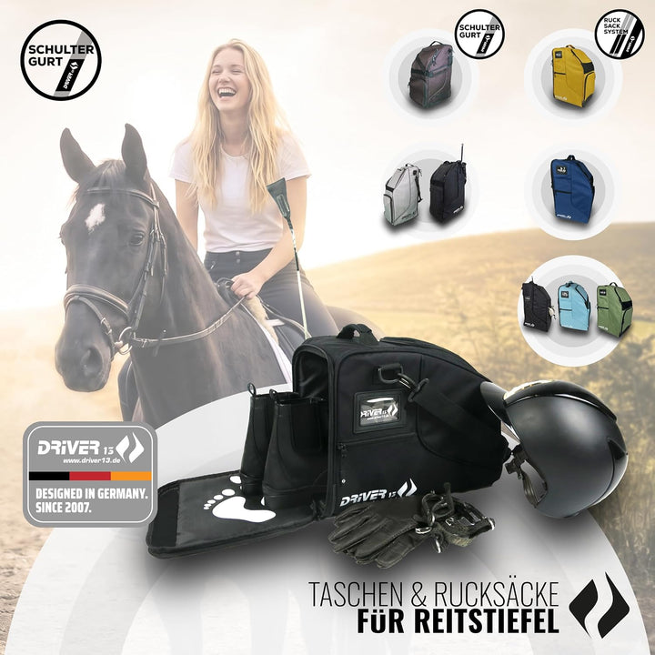 Driver13 Reitstiefelrucksack Reitstiefeltasche Stiefeletten Taschen Deluxe mit Helmfach für Reitstie