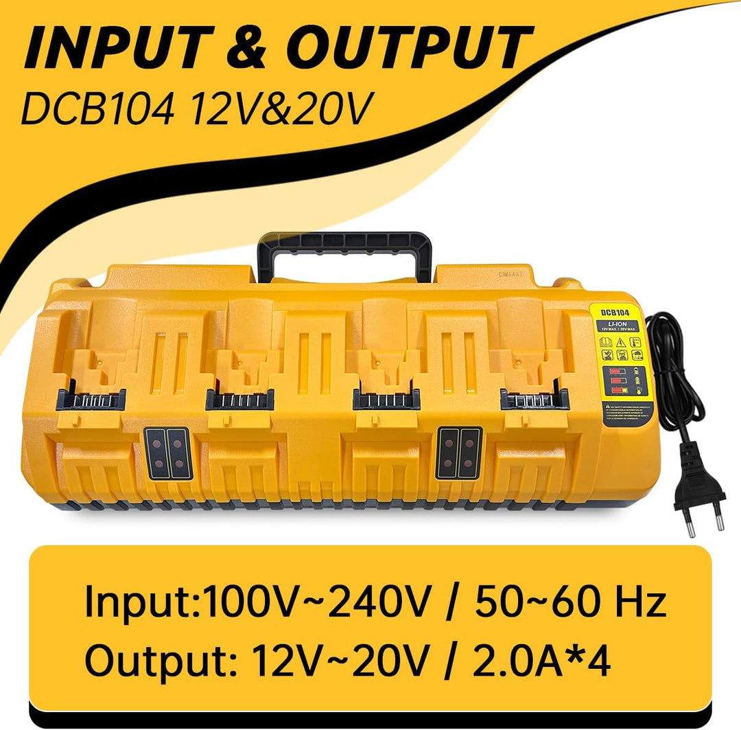 4 Ports Multi-Schnellladegerät Kompatibel mit Dewalt, für Dewalt 18V -22V Lithium-Batterie, Mit 2 US