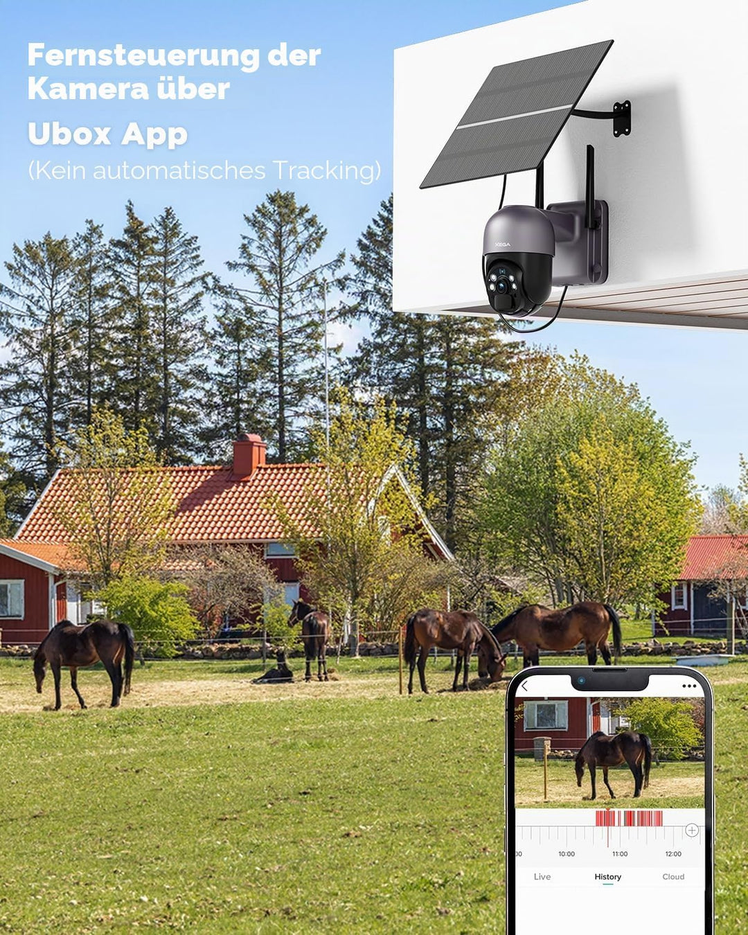 Xega 4G LTE Überwachungskamera mit SIM Karte Aussen【20W Solarpanel】 20,000mAh Akku 2K 3MP PTZ Solar