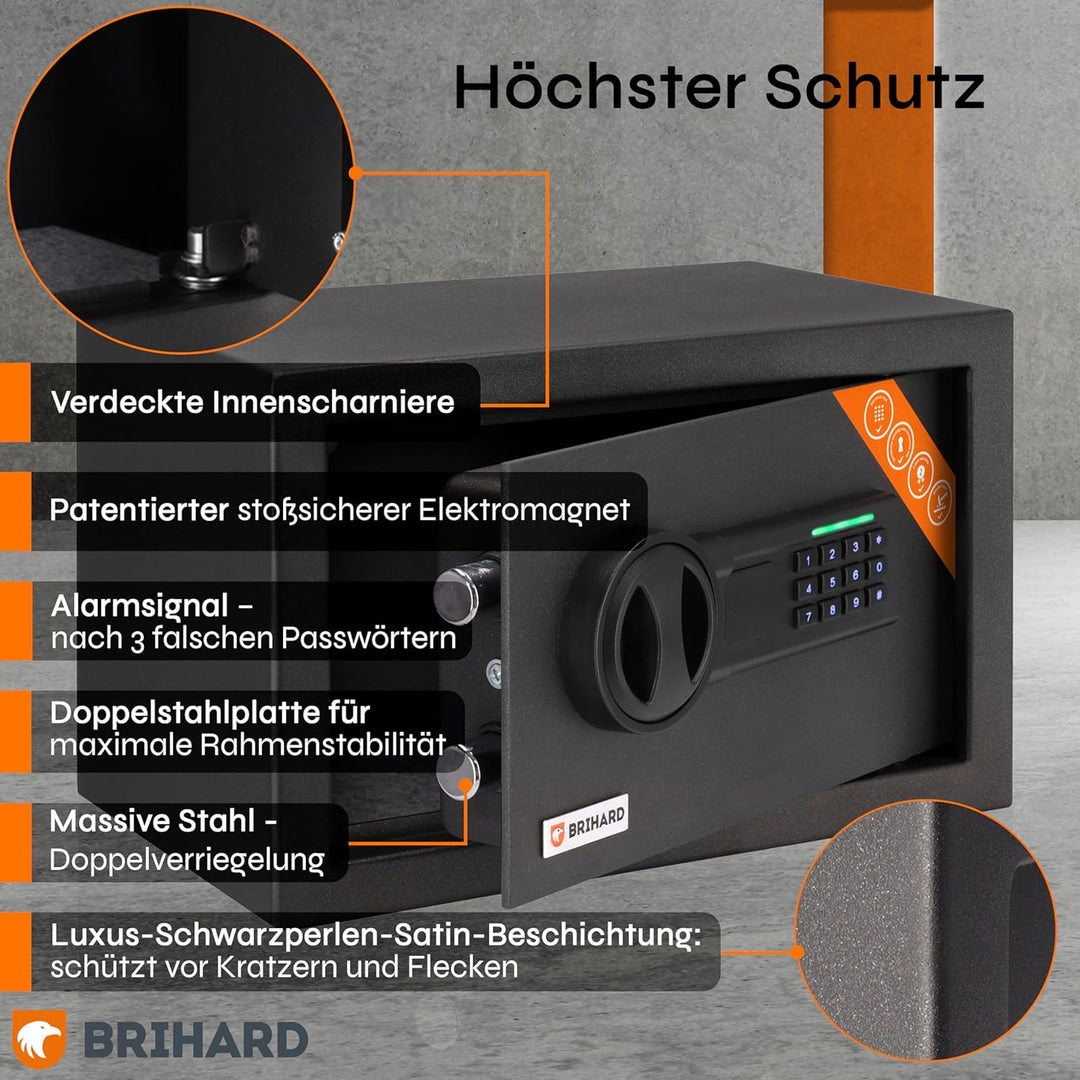 Brihard Home Electronischer Safe Kompakt - 20x31x20cm Kompakte Sicherheitsbox mit LED-Bildschirm mit