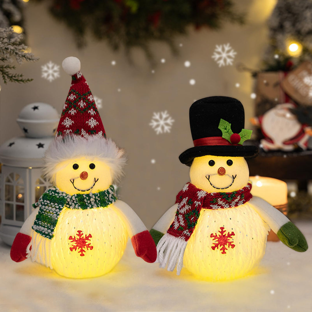 Weihnachtsdeko Schneemann Figuren mit LED Licht, 2 Stück Weihnachten Schneemann Figuren Weihnachten