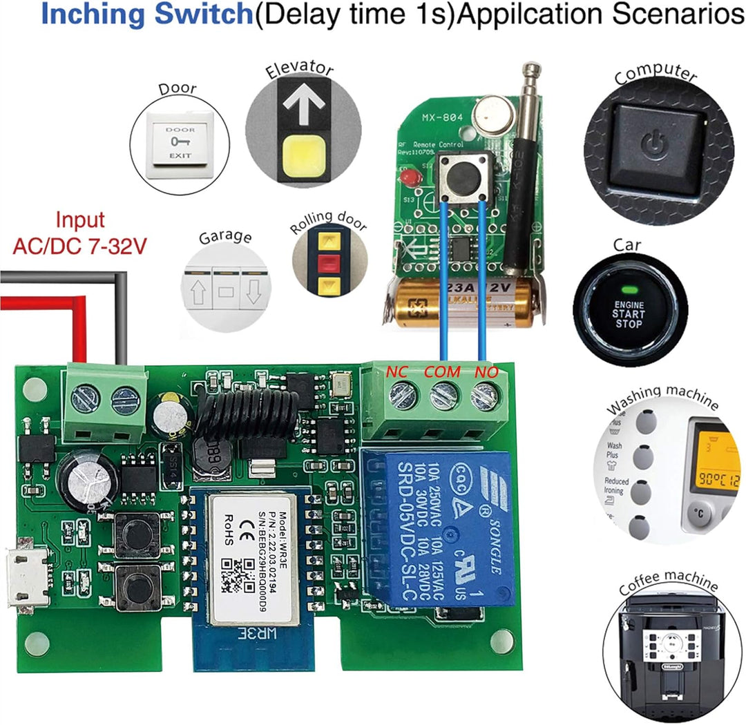 Newgoal WiFi Inching/Selbstsperrendes Relaismodul WiFi Momentary Switch mit 433 MHz RF Fernbedienung
