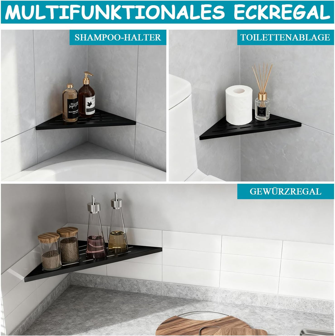 Eck-Duschregal Schwarz 304 Edelstahl Versenktes Eckregal 254 mm, Wandregal für Geflieste Wände Dreie