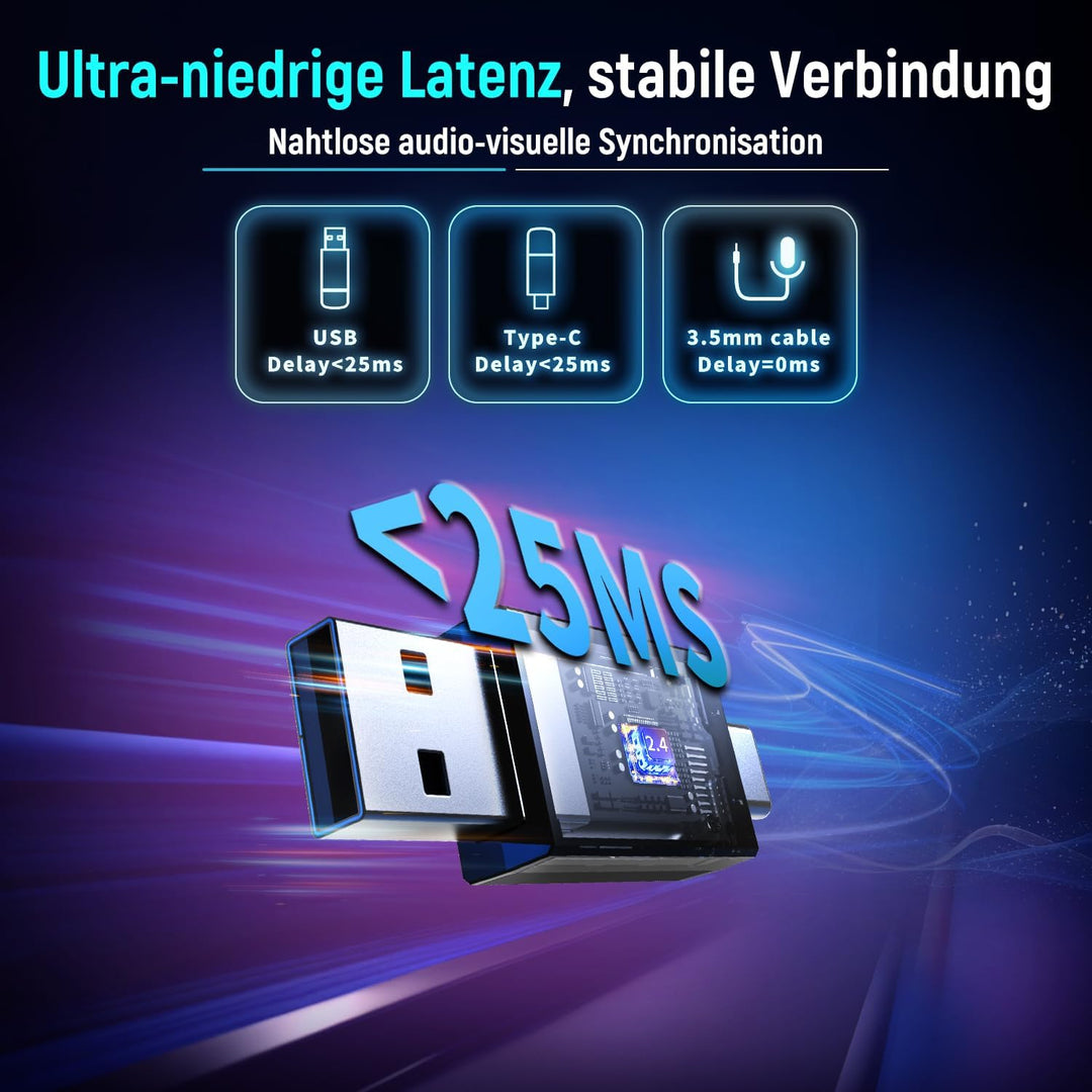 Ozeino 2.4GHz Wireless Gaming Headset für Pc, Ps4, Ps5, Mac, USB & Type-C Doppelanschlüsse Wireless