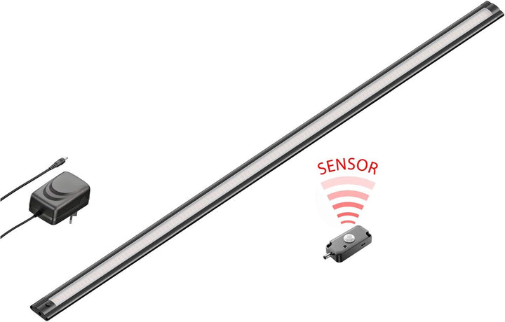 ledscom.de LED Unterbau-Leuchte SIRIS schwarz matt mit Netzteil und Bewegungsmelder, flach, 90cm, 10