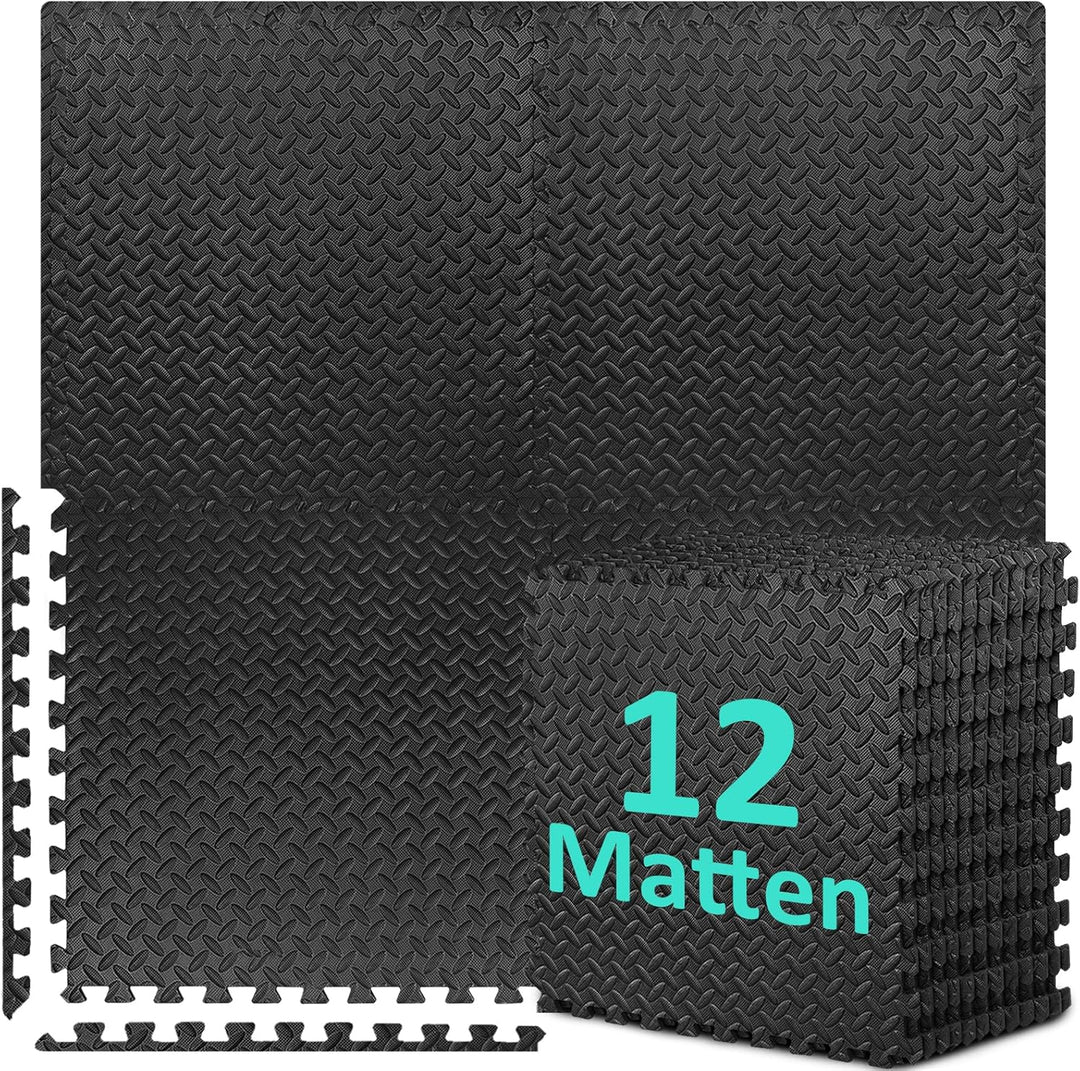 Bodenschutzmatte Fitness Set [61 x 61cm], 12/24/48 Puzzlematte, EVA Sportmatte Fitnessmatte Rutschfe