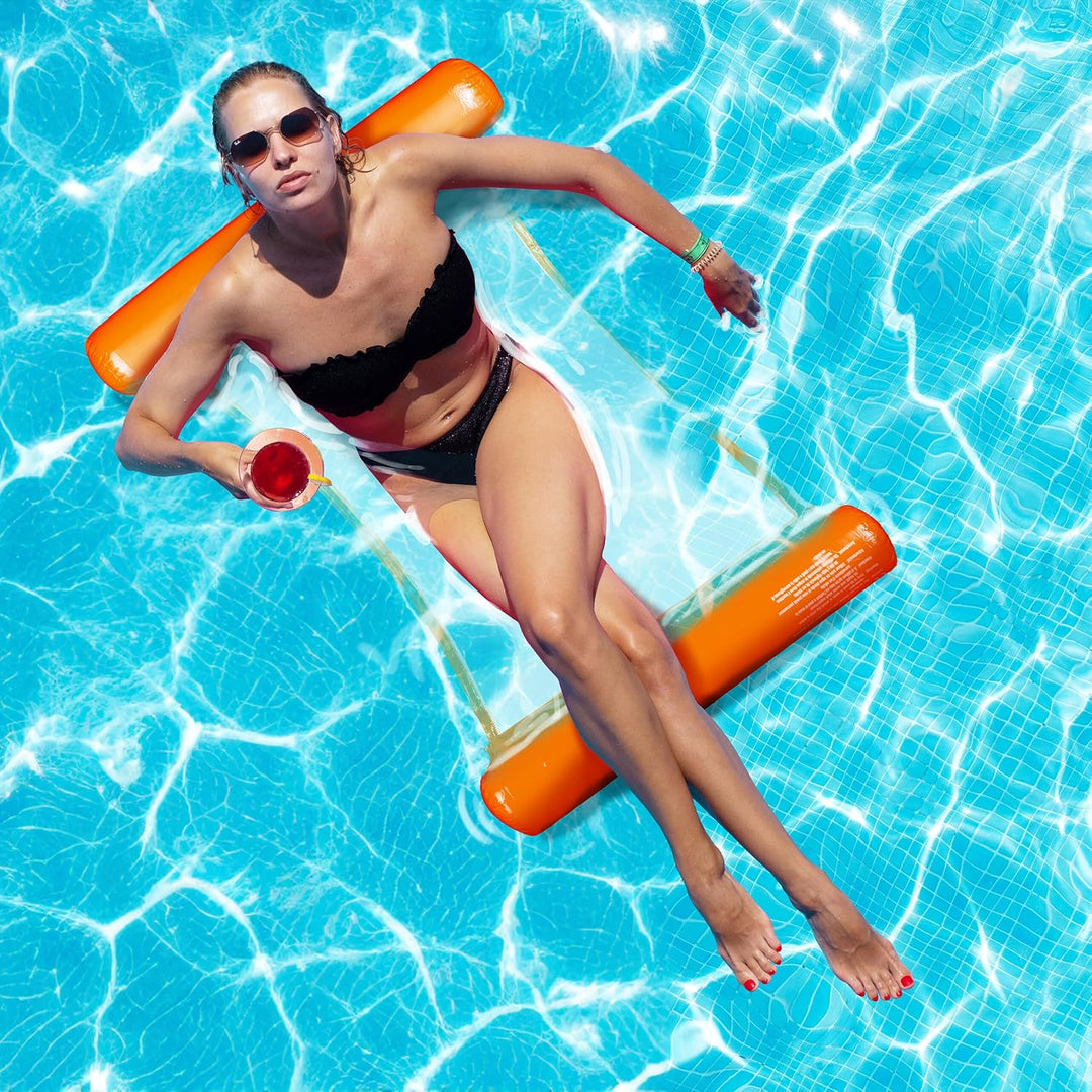Relaxdays Schwimmhängematte, Pool Luftmatratze mit Netz, 100 kg, für Erwachsene, aufblasbare Wasserh