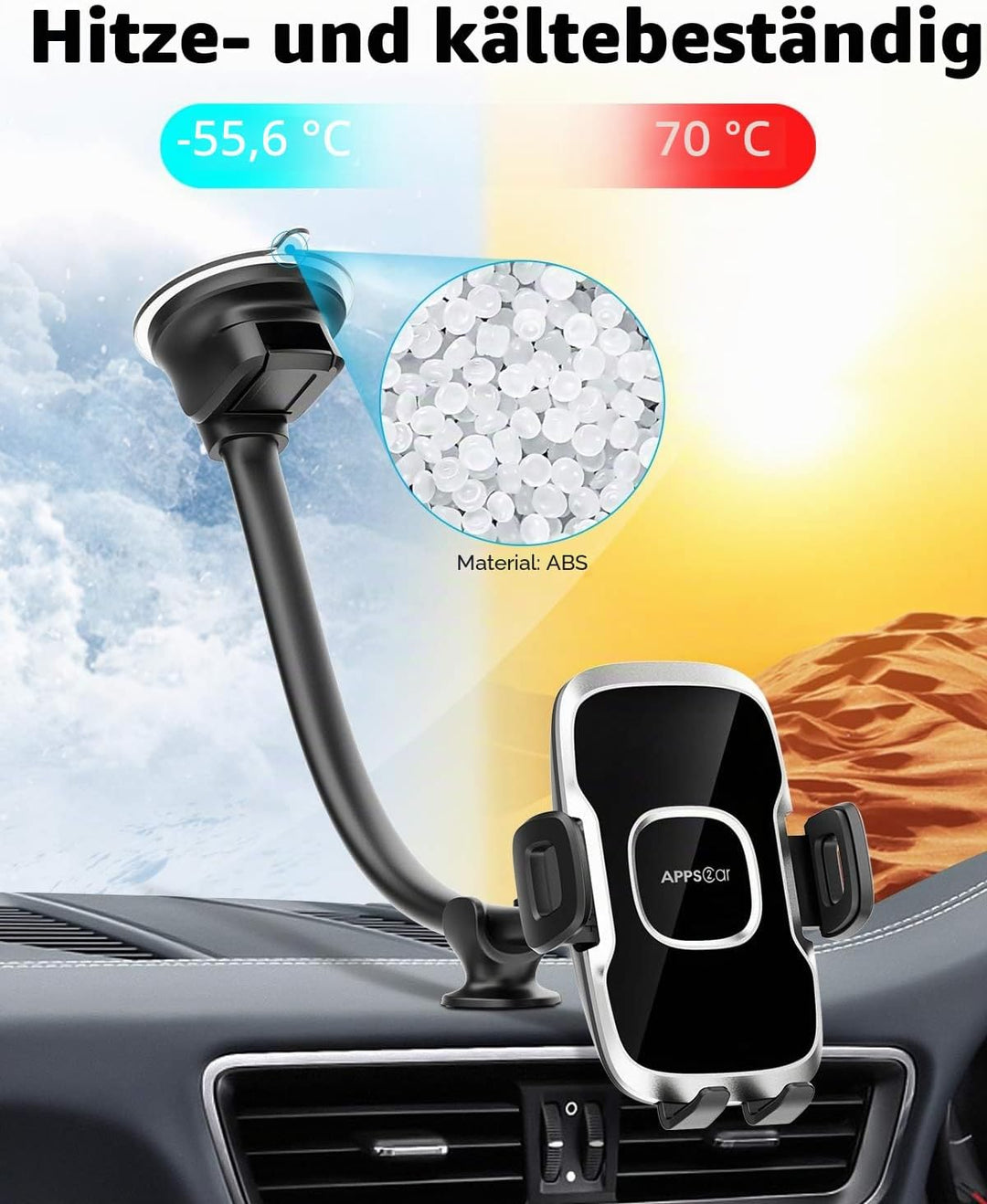 APPS2Car Auto HandyHalterung für Windschutzscheibe mit flexiblem Langen Arm, 13 Zoll Schwanenhals kf